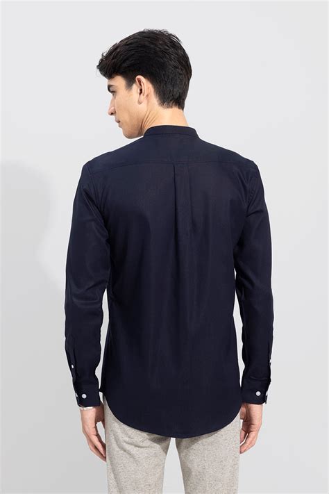 Buy Men's Standup Collar Navy Shirt Online | SNITCH