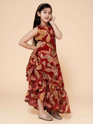 Buy PICCOLO Ruffled Hem Asymmetric Long Gown-Maroon Online