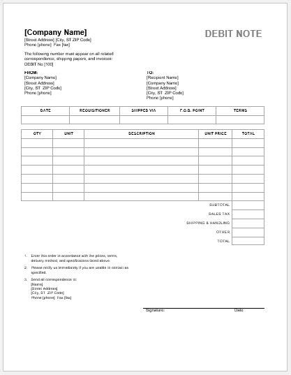 Debit Note Templates for MS Word | Word & Excel Templates