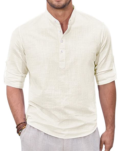 Alimens & Gentle Men's Cotton Linen Henley Shirts Long Sleeve Casual ...