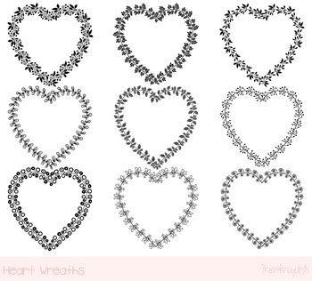 Heart shaped frames clipart set, Black Valentine borders clip art, Love ...