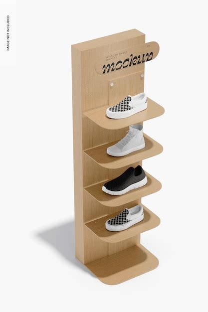 Wooden shoes display mockup, perspective | Premium PSD