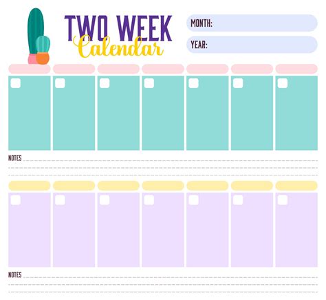 Printable Calendar Two Weeks Per Page