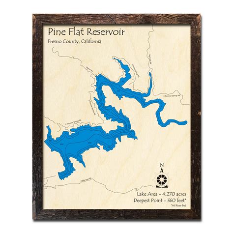 Pine Flat Reservoir, CA Wood Map | 3D Topographic Wooden Charts