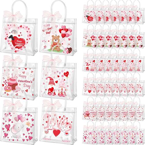 Amazon.com: Henoyso 48 Pcs Valentine's Day Clear Gift Bags with Bow ...