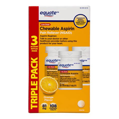 Equate Low Dose Aspirin Chewable Tablets, 81 mg , Orange Flavor, 108 ...