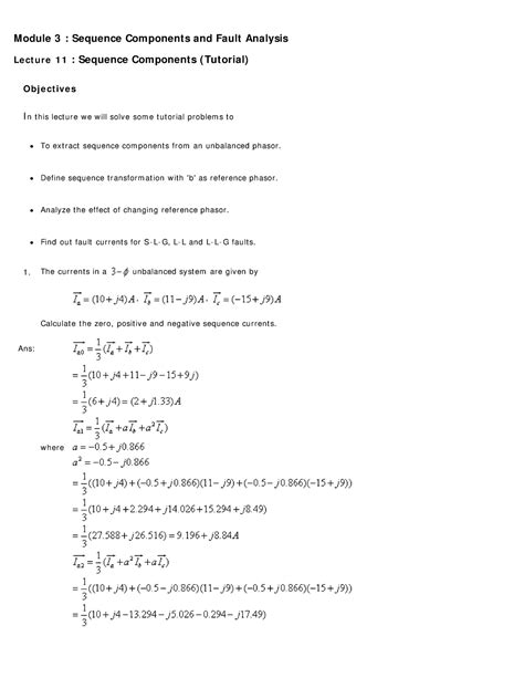 Lecture-11 - Sequence Components and Fault Analysis: Sequence ...