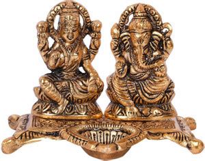 Bansiwal Laxmi Ganesh Ji Idol Showpiece Oil Lamp Diya Deepak - Metal ...