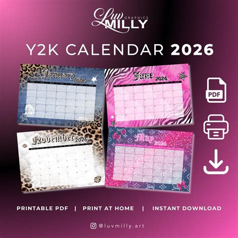 Y2K CALENDAR 2026 Digital Product Download Y2k Style Vintage 2000s ...