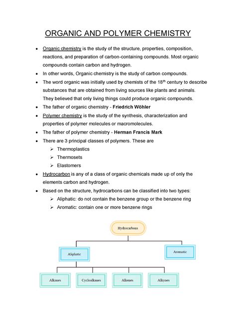 Summary on Organic Polymer - ORGANIC AND POLYMER CHEMISTRY Organic ...