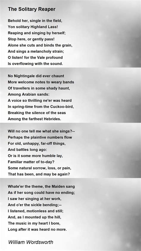 The Solitary Reaper Poem by William Wordsworth - Poem Hunter