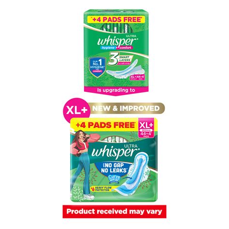 Buy Whisper Ultra Upto No Gap No Leaks Sanitary Pads XL+, 44 Count | 19 ...