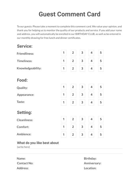 Image result for Comment Card Template