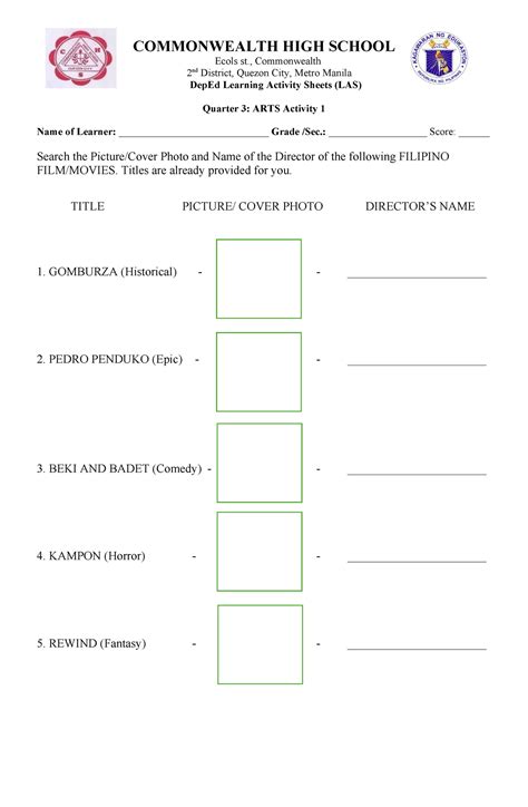 Q3-Arts-Ass.-1-2 2 - COMMONWEALTH HIGH SCHOOL Ecols st., Commonwealth 2 ...