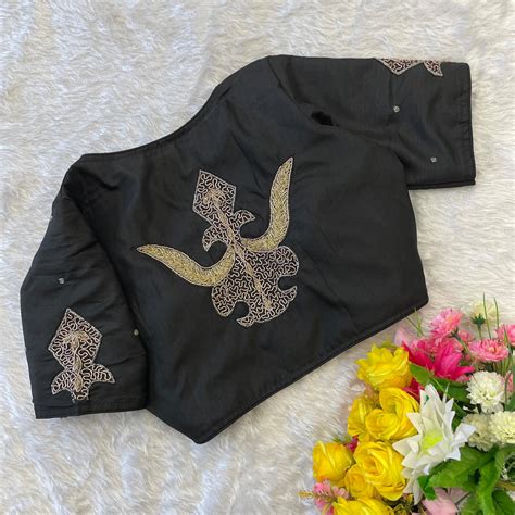 Black Handcrafted Muskan Silk Blouse with Designer Collar an