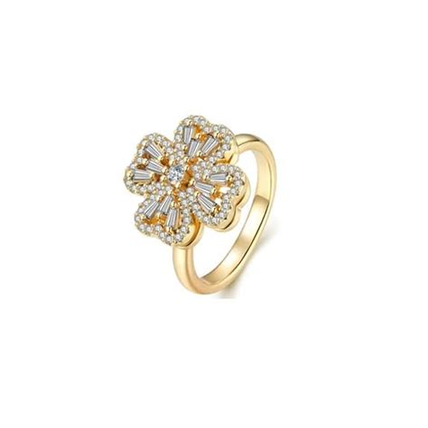 Buy Round Spinning Diamond Ring for Women and Girls Spinning 4 Leaf ...