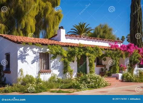 White Stucco Spanish Mission Style House with Tiled Roof Stock Image ...