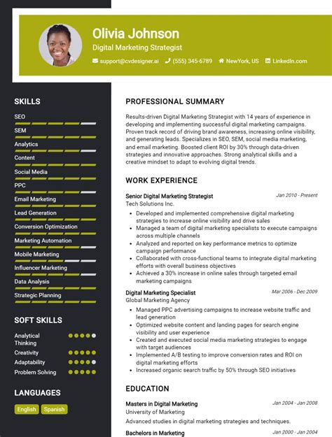 12 Digital Marketing Strategist CV Examples And Templates For 2024 - CVDesigner.ai