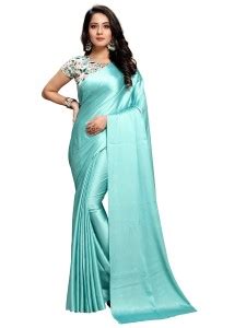 Buy DHYANOM Solid/Plain Bollywood Satin Light Blue Sarees Online @ Best ...