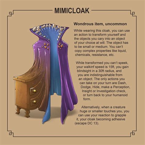 DND MAGIC ITEMS HOMEBREW - MIMICLOAK | Dnd dragons, Dungeons and ...