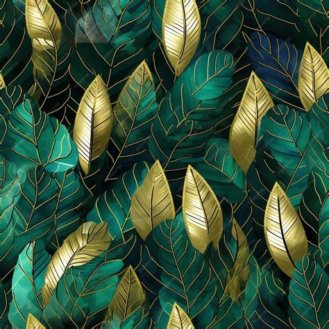 Premium AI Image | A wallpaper with gold leaves and green leaves.