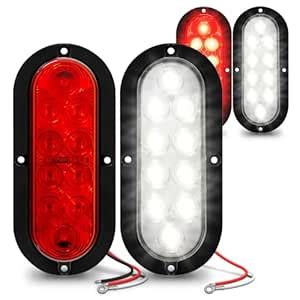 2 Red + 2 White 6 inch Oval LED Trailer Tail Light Kit [Surface-Mount ...
