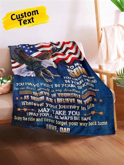 1pc Custom To My Son Flag Eagle Flannel Blanket, American Flag Blanket ...