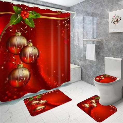 Amazon.com: 4PCS Christmas Bathroom Sets with Shower Curtain and Rugs ...