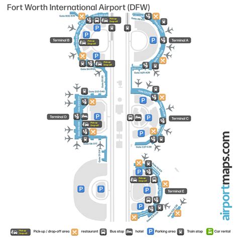 Airport map Fort Worth Airport (DFW) – terminals and gates ...