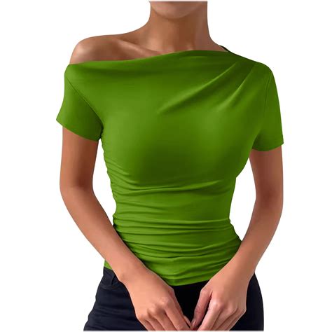 Women's Summer Cap Sleeve Boat Neck Off Shoulder Top Going Out Slim Fit ...