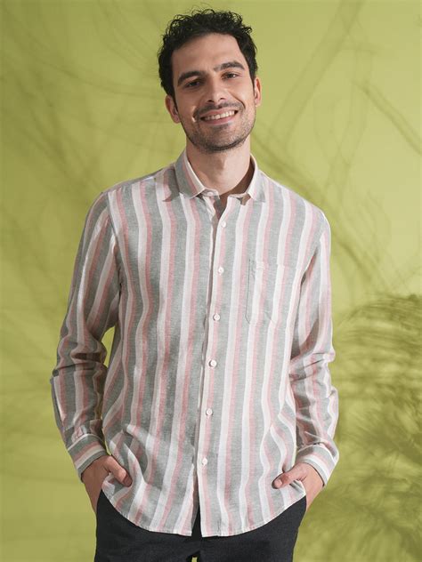 Buy Linen Blend Variegated Stripe Shirt Oil Green – Crocodile