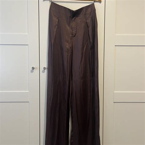 Brown silk pants Wide leg, high waisted Medium Zara - Depop