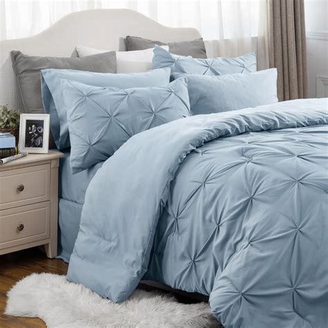 Bedsure Blue Comforter Set Queen - Bed in a Bag Queen 7 Pieces, Pintuck ...