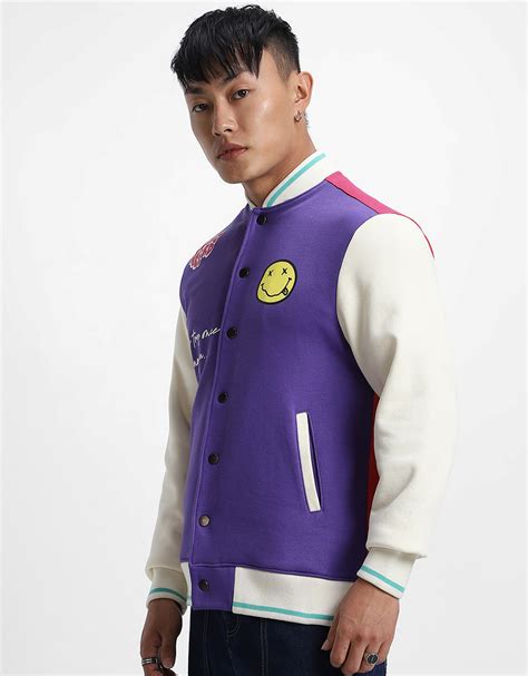 Purple Front Graphic Printed Varsity Jacket – Veirdo