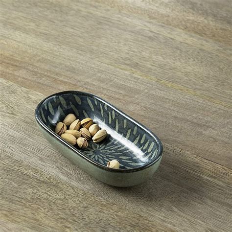 Buy Ellementry Indigo Stamp Oval Ceramic Platter, 6.25 x 3.25 x 1.5 ...