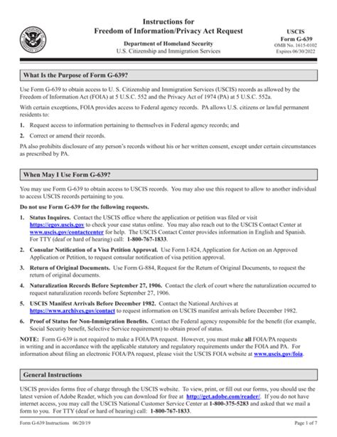 Download Instructions for USCIS Form G-639 Freedom of Information ...