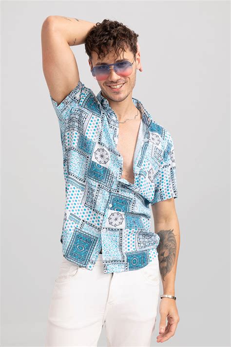 Buy Men's Baroque Bandana Blue Shirt Online | SNITCH