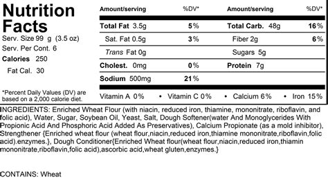 4 12 Hamburger Bun Plain – 90500 Nutrition Label – Giulianos Bakery