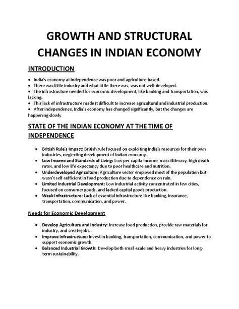 Pointers Unit-2 growth of economy - GROWTH AND STRUCTURAL CHANGES IN ...