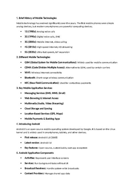 Unit 1: Brief History and Evolution of Mobile Technologies - Studocu