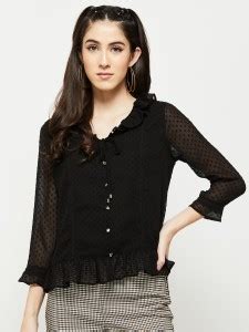 MAX Casual Self Design Women Black Top - Buy MAX Casual Self Design ...