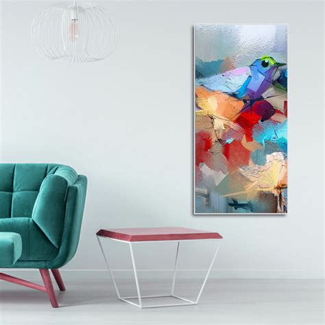 Abstract Colorful Bird and Flower Canvas Wall Painting – Vibecrafts