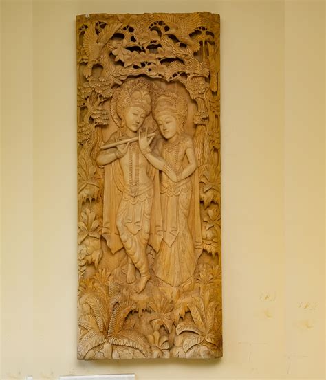 WOODEN PANEL OF RADHA KRISHNA – Vajram Antiques & Gardens