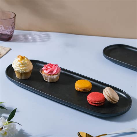 Black Long Ceramic Serving Platter Online - Premium Platter | Nestasia