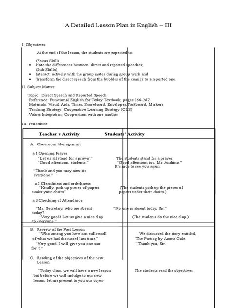 Detailed Lesson Plan Sample 的图像结果