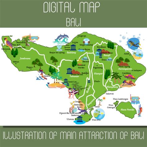 DIGITAL Bali Illustrated Map Printable / Wall Art Print / - Etsy