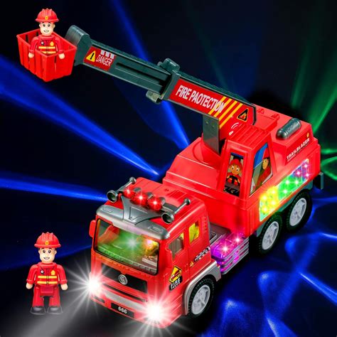 Buy Fire Engine Ladder Truck for Kids with Two Fireman Figures - 4d ...