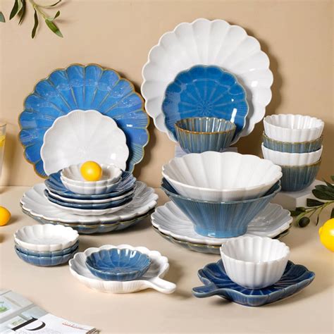 Ocean Blue and White 28 Piece Dinner Set For 6 Online - Premium Dinner ...