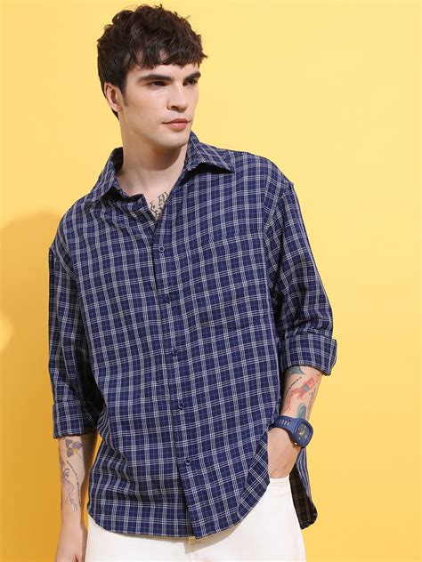 HIGHLANDER Men Blue & White Drop shoulder Oversized Fit Shirts - Price ...