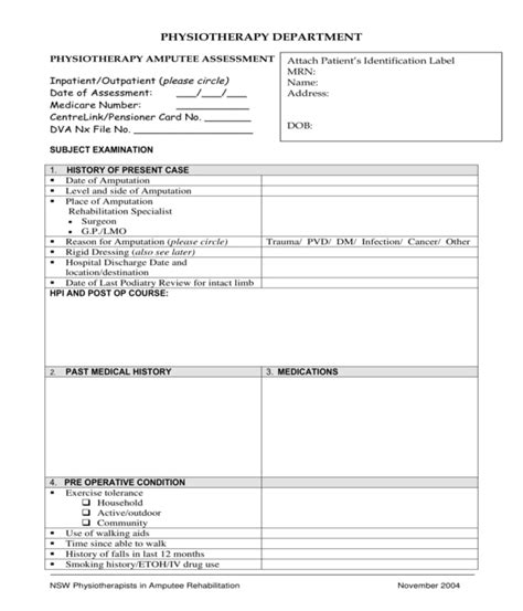 Physiotherapy Assessment Form Template
